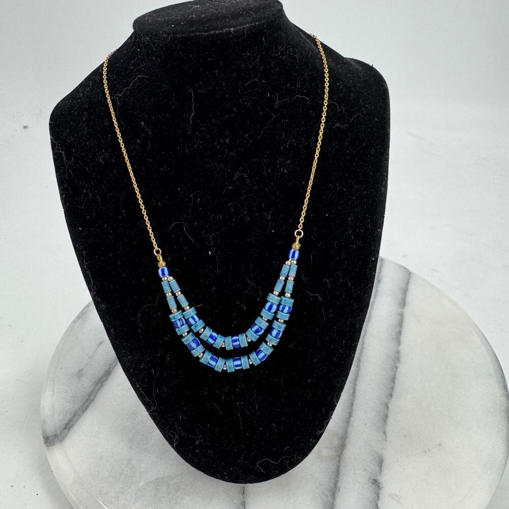 Boho Blue beaded double layer necklace